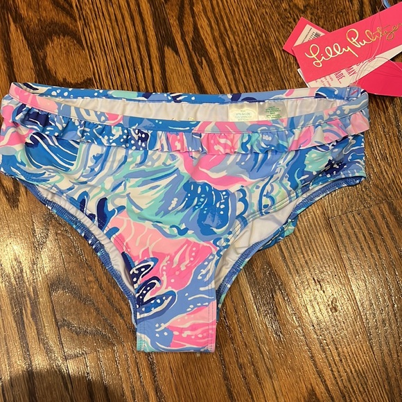 LILLY PULITZER Emiko Tankini Saltwater Blue Shade Seekers UPF 50 Ruffle Swimsuit - Picture 9 of 12